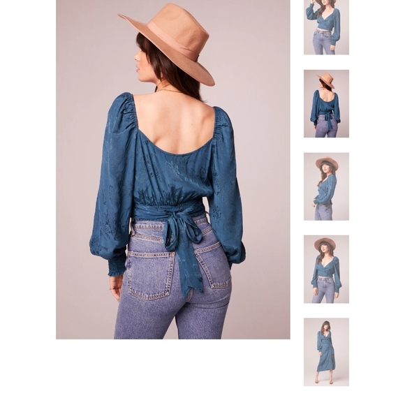 Band Of The Free Camille Deep Teal Crossover Crop Top - Picture 2 of 6